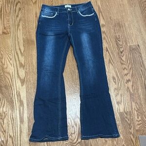 Bamboo rhinestones dark blue Mid-rise bootcut jeans